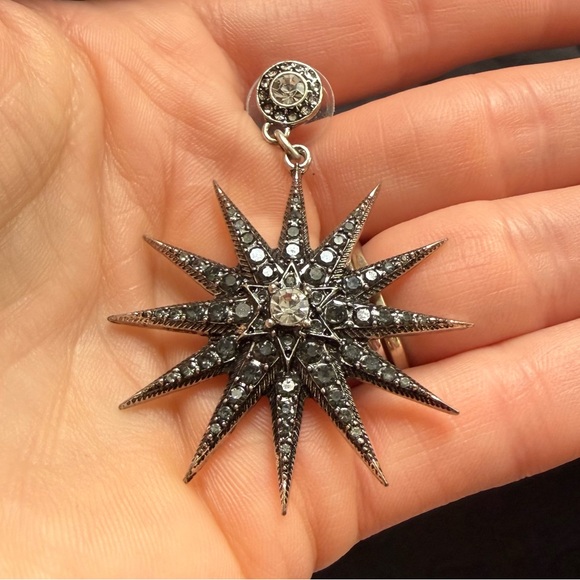 Silver Star and Moon Dangle Earrings - Picture 2 of 4